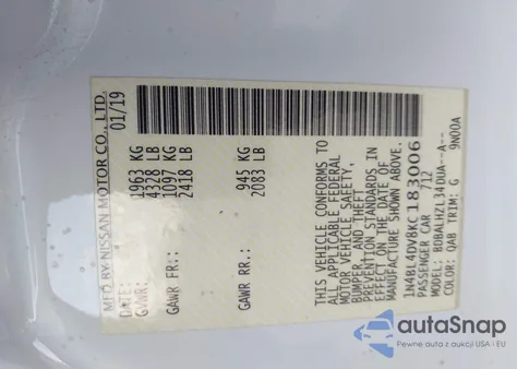 2019 Nissan Altima 2.5 Sv z USA, uszkodzony, nr VIN 1N4BL4DV8KC183006